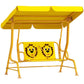 Yellow kids swing chair with canopy, cartoon panel seat and front safety bar