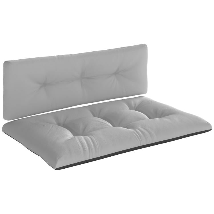 Light gray tufted back and seat cushions with thick padding