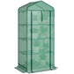 Green portable mini greenhouse with transparent PE cover and standing frame, side view