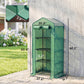 Green compact mini greenhouse with transparent PE cover, open front, and four tiers