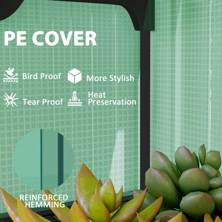 Green PE greenhouse cover panels with reinforced seams, shown close-up