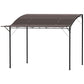 Brown metal gazebo frame with curved retractable canopy top and support posts