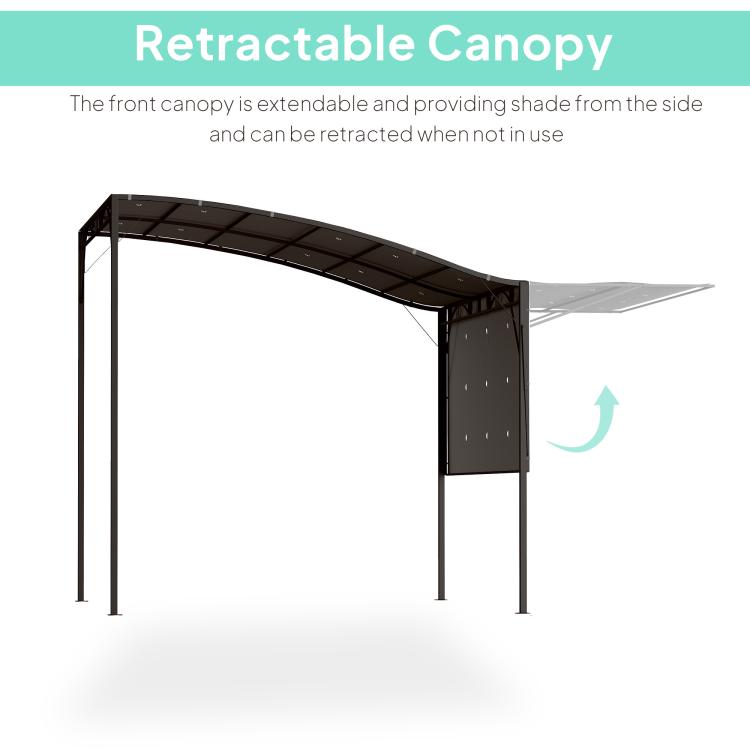 Retractable canopy pergola gazebo with extended front shade and side frame