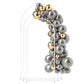 White metal backdrop arch frame with gray and gold balloon cluster decoration