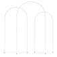Three white metal arch backdrop frames on freestanding legs