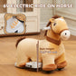 Plush 6V ride-on pony horse with white hand grip and front power unit
