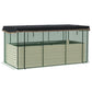 Galvanized steel planter box with crop cage and beige raised bed panels, mesh sides