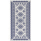 Blue-and-white geometric outdoor rug panel with diamond and border motifs