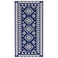 Blue and white reversible rug with border and diamond tile geometric pattern