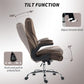 Tilting dark brown office chair with adjustable tension and flip-up armrest