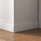 Cream white hall tree base with lower storage panel, corner view
