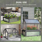 Gray raised greenhouse cold frame with clear top panel and lower planting area