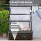 Gray raised greenhouse cold frame with open-bottom design and clear glazing
