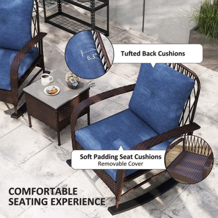 Blue cushion rocking chair with tufted back and soft padded seat