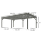 Gray pergola frame diagram with overall size measurements and slatted roof