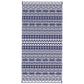 Reversible outdoor rug featuring stacked blue-and-white geometric stripes pattern
