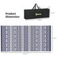 Reversible outdoor rug with blue-and-white geometric pattern, shown with carry bag