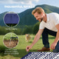 Reversible outdoor rug with blue-and-white geometric pattern, corner detail with loops