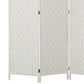 3-panel folding privacy screen, woven white divider with freestanding legs