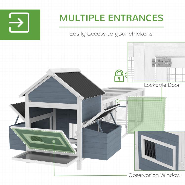 Chicken coop with lockable door and observation window on the enclosed run