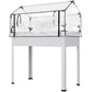White raised garden bed with transparent greenhouse cover and side zip-like doors