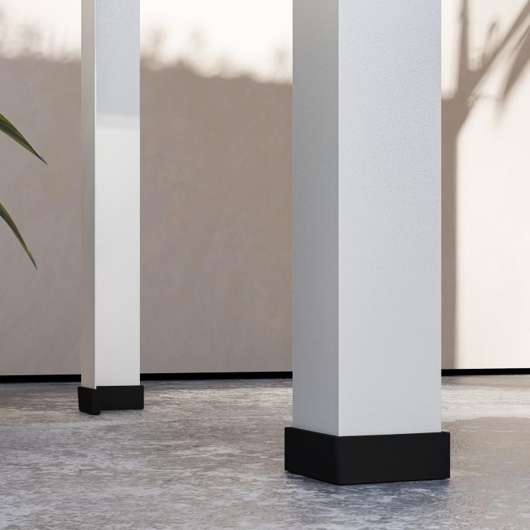 White raised garden bed legs with black base feet