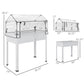 White raised garden bed greenhouse with clear cover, legs, and hanging front ties