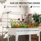 White raised garden bed greenhouse with clear protective cover and front access door