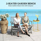 Gray two-seater garden bench with slatted seat and backrest for outdoor lounging