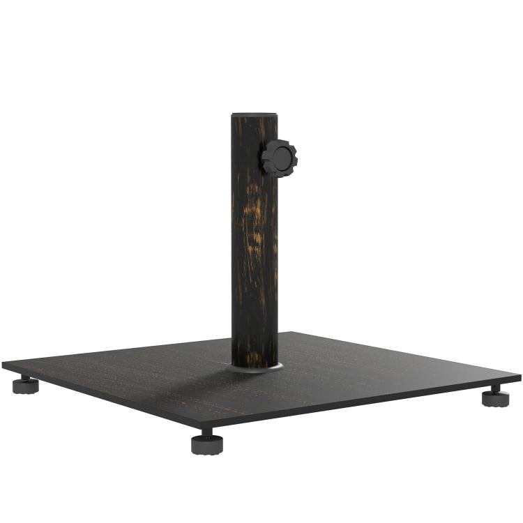 Bronze square umbrella base with center pole hole and four adjustable feet