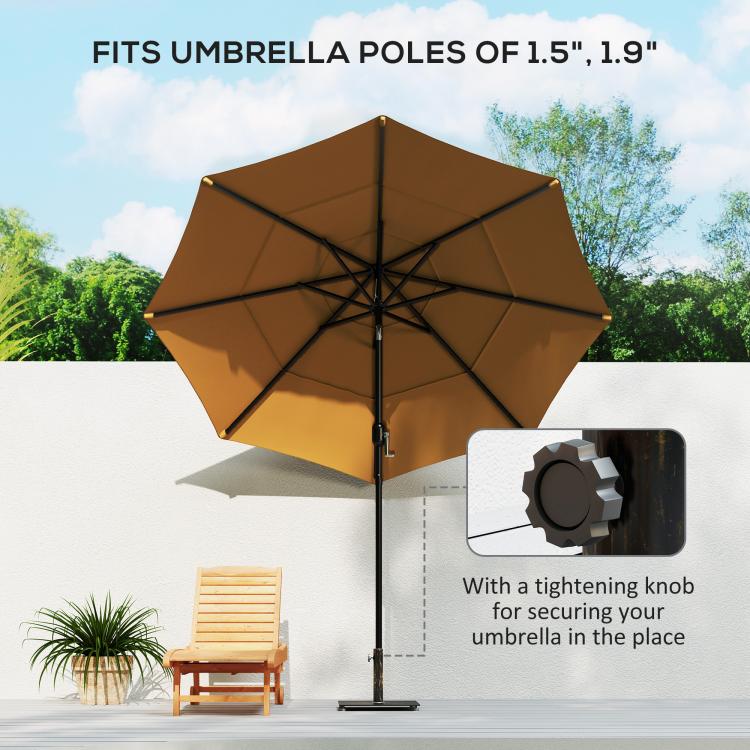 Square umbrella base with side tightening knob on the pole holder
