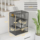 Hamster cage enclosure with wheel, ramps, platforms, and deep glass bottom tray