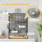 4-tier hamster cage with hut, ramp, platforms, wheel, water bottle, and food dish