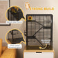 Sturdy 4-tier hamster cage with dark wire frame, shockproof base, and deep glass tray