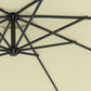 Beige patio cantilever umbrella canopy with black ribs and cross support frame