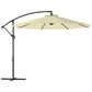Beige cantilever patio umbrella with tilt arm, black pole, and cross base