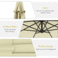 Beige umbrella canopy underside with ribbed metal frame and vented design.
