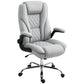 Gray fabric desk chair with flip-up armrest, diamond quilt back, and curved seat