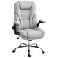 Gray upholstered office chair with diamond quilted back, flip-up armrests, caster base