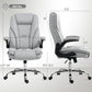 Gray office chair with quilted back, flip-up armrests, and chrome base with wheels