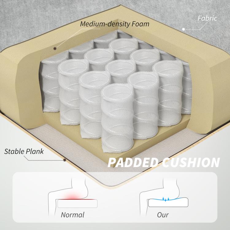 Padded chair cushion with medium-density foam rolls in a protective insert