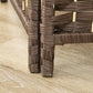 6-panel folding room divider screen, woven wood slat base detail, brown