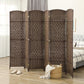Brown 6-panel folding room divider screen with woven texture and arched tops