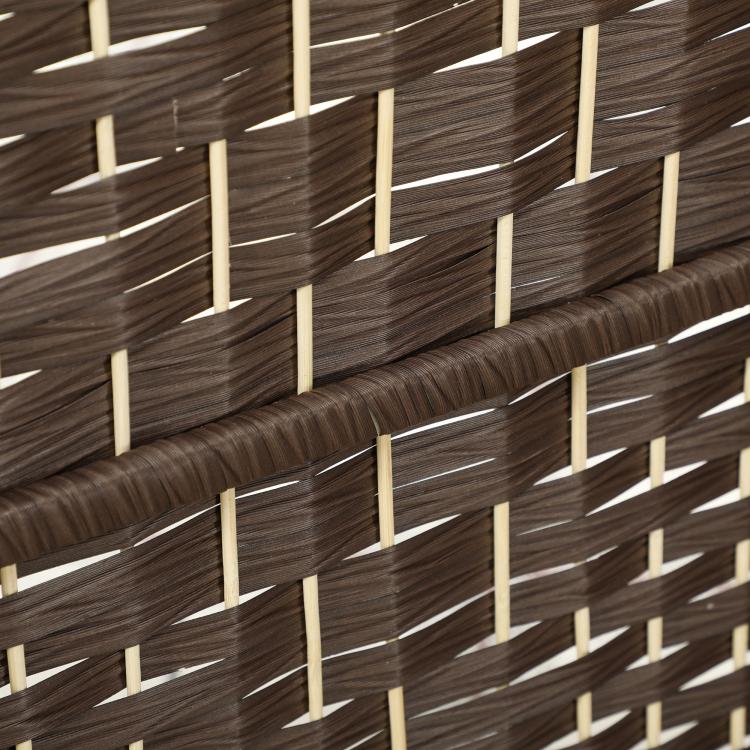 Detail of brown woven privacy screen with light vertical and horizontal fibers