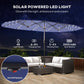 Navy solar LED patio umbrella with glowing light strings and central support pole
