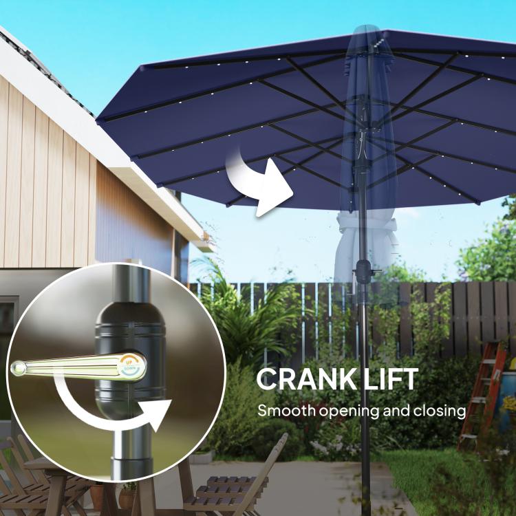 Patio umbrella crank lift mechanism on center pole for opening and closing