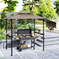 Outdoor grill gazebo with brown canopy and dark frame, open sides around a grill station