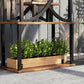 S-shaped indoor plant stand with black metal frame and rectangular wooden planter shelves