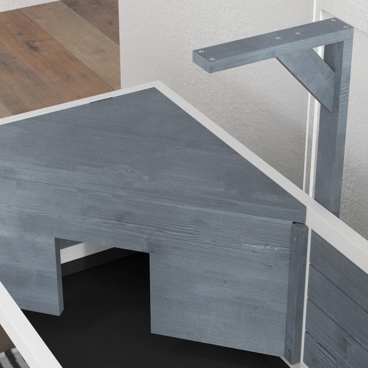 Gray wooden tortoise enclosure with open entry and side wall detail