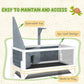 Gray wooden tortoise enclosure with openable top and built-in tray, no-roof design